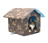 Cat Houses for Outdoor Cats Insulated Waterproof Warm Weatherproof Outdoor Houses for Feral Cats Dogs Stray Cat House with Individual Cushions(Brown,S:35x33x30cm)