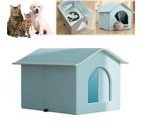 Cat Houses for Outdoor Cats, Pet House Air Conditioning, Insulated Wild Cat Shelter with Removable Soft Padding, Oxford Cloth Portable Cooling Cat Dog House,Blue,L