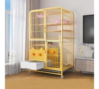 Cat Houses Heavy Duty 2/3/4-Tier Cat Cage Large Space Playpen Cat Villa With Brake Casters Cat Pen With Door And Drawer-style Cat Litter Box Metal Cattery(Yellow,78 * 55 * 133cm)