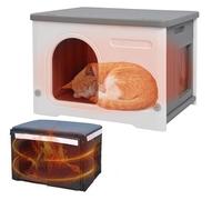 Cat Houses with Insulated Lining for Indoor Cats, Plastic Wild Outdoor Cat House, Puppy Shelter for Small, Medium Pets, Grey
