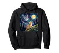Cat Howling at the Moon Night Sky Kitten Art Pullover Hoodie