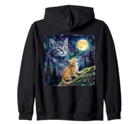 Cat Howling at the Moon Night Sky Kitten Art Zip Hoodie