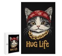 Cat Hug Life Vertical Wooden Jigsaw Puzzles for Adults Challenge Intelligent Puzzle Letter on Back Picture Home Decor