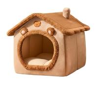 Cat Hut, Enclosed Cat Bed, Warm Cozy Hut with Removable Cushion for Small Cats & Kittens, Warm Pet House with Bear Ears Design, 11.8"x11.8"x13.4" (Brown)