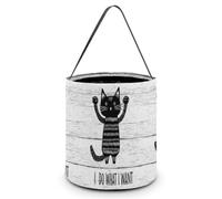 Cat I Do What I Want Hallowee Bucket Candy Bags Canva Tote Bag | Portable Reusable Easter Basket Tricking or Treating Party Handbags