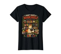 Cat I Have A Library Book Lover Reading Art Funny Value Graphic T-Shirt, Women, Black, S