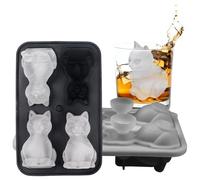 Cat Ice Cube Tray,4 Hole Silicone Ice Tray with Lid,Ice Cube Tray Shapes,Silicone Ice Cube Moulds,for Cocktails, Whisky, Baby Food,Fruit, Wine, Coffee