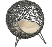 Cat Igloo Bed Cave House Raised Basket Rattan Elevated Cushion Wicker Pet Grey