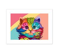 Cat Illustration Cute Colourful Art Print Canvas Premium Wall Decor Poster