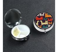 Cat Illustration Pill Box with Mirror 3 Compartment Decorative Pill Case for Purse or Pocket Small Round Pill Organizer Weekly Metal Medicine Tablet Vitamin Holder Travel Gift