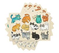 Cat Illustration Placemats Set of 4, 30x45cm Non-Slip linen Place Mats, Washable Waterproof Rectangular, Cute Animal Table Mats for Indoor Kitchen Dining Decoration, Orange Beige