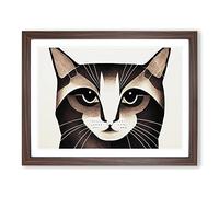 Cat Illustration Vol.2 Abstract H1022 Framed Print for Living Room Bedroom Home Office Décor, Wall Art Picture Ready to Hang, Walnut A2 Frame (64 x 46 cm)