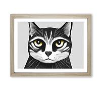Cat Illustration Vol.5 Abstract Framed Print | A2 Oak Framed Wall Art | Ready to Hang | Abstract Animal Picture | Living Room Bedroom Lounge Office