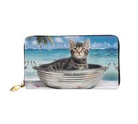 Cat In A Basin Pattern, Women'S Wallet, Long Clutch Wallet, Credit Card Holder Wallet, Travel Coin Purse, Black, One Size