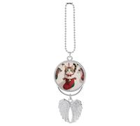 Cat in A Christmas Stocking Guardian Angel Wing Car Ornament for Mirror, Zinc Alloy Hanging Charm with Spiritual Design for Protection, Rearview Mirror Accessory Decor Gift for Women Men(Silver)