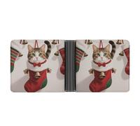 Cat in A Christmas Stocking Wallet for Men Bifold Rfid Blocking Slim Money Clip Front Pocket Wallet Card Holder