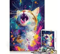 Cat in A Colorful Explosion Jigsaw Puzzles 1000 Pieces for Adults Brain Stimulation Leisurely Pursuit Premium Cut Nice Gift (50x75cm)