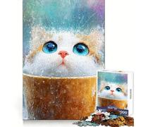 Cat in A Cup on Rainy Day Jigsaw 1000 Pieces for Teenagers Focus Ability Cozy Relaxation Interlock Well Ideal Present (38x26cm)