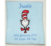Cat in A Hat Personalised Applique Super Soft Fleece Blanket (Blue)