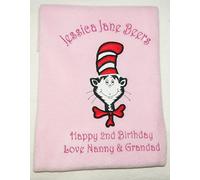 Cat in A Hat Personalised Applique Super Soft Fleece Blanket (Pink)