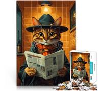 Cat in a Hat Reading Newspaper TolietJigsaw Puzzles 1000 Piece for Adults Relax Games for is ideal as a gift for the whole family 38x26cm