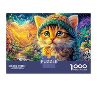 Cat in A Knit Hat with A Tiger Nearby 1000Pc Jigsaw Puzzle The Forest King Ideal for Family Fun, Adults & Kids 70x50cm/1000pcs