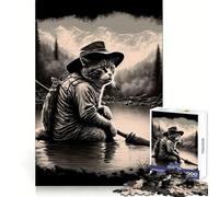 Cat in A Lake Fishing Jigsaw Puzzles for Adults 1000 Smart Exercise Casual Relaxation Accurate Edges Warm Xmas Gift (38x52cm)