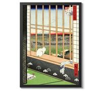 Cat In A Window Japanese Woodblock Print, Vintage Aesthetic Poster Japan Wall Art Exhibition Ukiyo-E Home Decor, Archival Matte, A5 (Black Frame) - 21x14.8cm