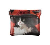Cat in A Witch's Hat Leather Squeeze Coin Purse Pouch Change Holder for Men & Women Mini Change Pouch Coin Bag for Carrying Travel