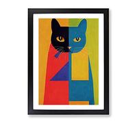 Cat In Abstract No.1 Framed Print | A2 Black Framed Wall Art | Ready to Hang | Abstract Animal Picture | Living Room Bedroom Lounge Office
