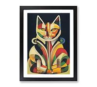 Cat In Art Nouveau Framed Wall Art Print A2 Black