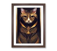 Cat In Art Nouveau No.1 Framed Print | A2 Walnut Framed Wall Art | Ready to Hang | Modern Animal Picture | Living Room Bedroom Lounge Office