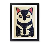 Cat In Art Nouveau No.2 Framed Print | A3 Black Framed Wall Art | Ready to Hang | Modern Animal Picture | Living Room Bedroom Lounge Office