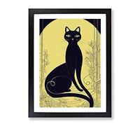 Cat In Art Nouveau No.3 Framed Print | A2 Black Framed Wall Art | Ready to Hang | Modern Animal Picture | Living Room Bedroom Lounge Office