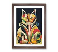 Cat In Art Nouveau No.4 Framed Print | A2 Walnut Framed Wall Art | Ready to Hang | Modern Animal Picture | Living Room Bedroom Lounge Office