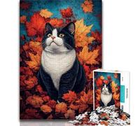 Cat in Autumn Jigsaw Puzzles for Teenagers 1000 Jigsaws,Help The Brain Exercise Addictive Toys to Cultivate Patience Unique Challenge Game 50x75cm