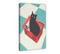Cat in Basket Art Print Canvas Poster Wall Art Decor Print Picture Paintings for Living Room Bedroom Decoration 24x36inch(60x90cm)