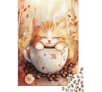Cat in Coffee Cup 1000 Piece Jigsaw Puzzle Paper for Adults Cozy Autumn Puzzle Game for Family Relaxation Gift 52x38cm/1000pcs