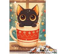 Cat in Coffee Mug 1000 Piece Jigsaw Puzzles Brain Teaser Problem Solving Puzzles for Adult Children 1000pcs (75x50cm)