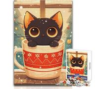 Cat in Coffee Mug Jigsaw for Adults 1000 Pieces Focus Building Educational Activity for Festive Occasions Size 38x52cm