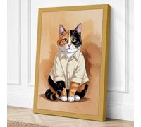 Cat in Cream Modern Canvas Wall Art Print 18x12 Inch (46 x 30 cm)