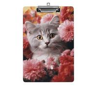 Cat in Flowers Clipboard Retractable Hanging Tab Clip Board Plastic Clipboard Nursing Clipboards Nurse, Doctor, Cute Design for Standard Size 12.5 X 8.5Inch