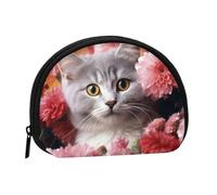 Cat in Flowers Coin Purse Personalized Coin Bag for Women Men Change Purse Small Wallets with Zipper Mini Shell Coin Pouch Outdoor Shopping Change Storage Bag Handbags Gifts