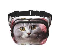 Cat in Flowers Fanny Pack Adjustable Crossbody Bag Large Waist Bag Travel Belt Bag Unisex Bum Bag