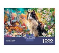 Cat in Garden Colourful Cat in Cosmic Landscape 1000 Pcs Puzzle for Adults Beautiful Decoration Puzzle Fun Present 70x50cm/1000pcs
