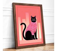 Cat in Geometric Bloom Modern Framed Wall Art Print A1 (84.1×59.4cm) Walnut, Wall Decor for Living Room, Bedroom, Office & Home, Ready to Hang, Art Gift
