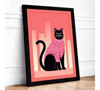 Cat in Geometric Bloom Modern Framed Wall Art Print A2 (59.4×42cm) Black, Wall Decor for Living Room, Bedroom, Office & Home, Ready to Hang, Art Gift