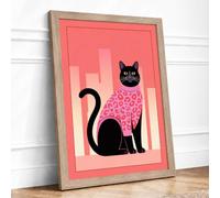 Cat in Geometric Bloom Modern Framed Wall Art Print A3 (42×29.7cm) Oak, Wall Decor for Living Room, Bedroom, Office & Home, Ready to Hang, Art Gift