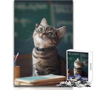 Cat in Glasses Studying Hard Jigsaw Puzzle for Adults 1000 Pieces Educational Mind Challenge Game Unique Gift with Sentimental Value Size 38x52cm