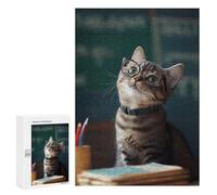 Cat in Glasses Studying: Winter Activity Gift, 300 PCS Jigsaw Puzzle for Adults - for A Rewarding Weekend Challenge